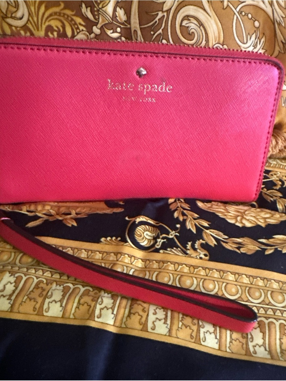 Kate Spade Hot Pink Leather Wristlet Zip Around Wallet